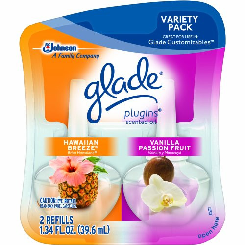 Glade PlugIns Scented Oil Air Freshener Refill, Hawaiian Breeze & Vanilla Passion Fruit, 2 Refills, 1.34 fl oz Glade PlugIns Scented Oil Air Freshener Refill, Hawaiian Breeze & Vanilla Passion Fruit, 2 Refills, 1.34 fl oz