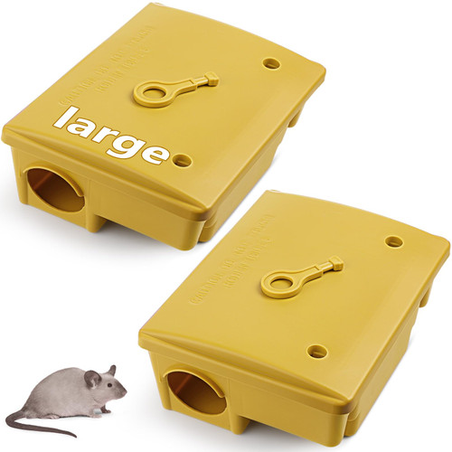 Qualirey Large Rat Bait Stations with Key Rat Traps Mouse Bait Stations Rodent Bait Station Indoor Outdoor Yellow Reusable Humane Rodent Box Against Mice for Kitchen Living Room(2 Pcs)