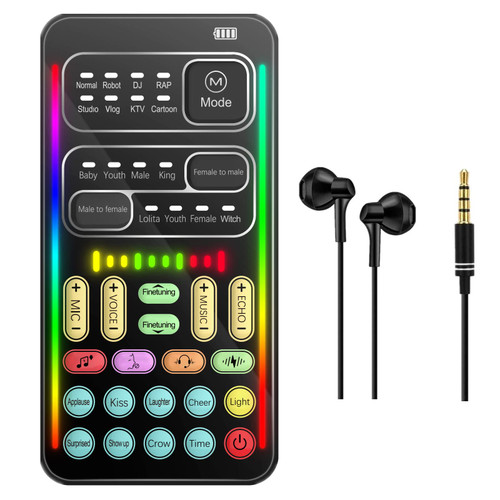 sktome Portable Voice Changer, 2rd Generation i9 Live Sound Card, Cool Lights Sound Board - Voice Disguiser/Modulator for PS4/PS5/Xbox One/PC/Phone/Laptops with Adjustable Voice Functions