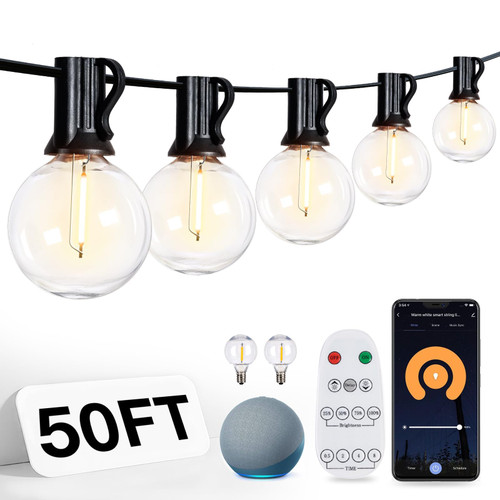 addlon 50FT Outdoor String Lights,Smart Patio Lights with 25+2 Shatterproof Dimmable G40 LED Bulbs with APP & Remote Control,Work with Alexa & Google Assistant for Porch Yard addlon 50FT Outdoor String Lights,Smart Patio Lights with 25+2 Shatterproof Dimmable G40 LED Bulbs with APP & Remote Control,Work with Alexa & Google Assistant for Porch Yard