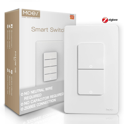 MOES Zigbee Smart Switches 2 Gang, No Netural Wire, Require MOES Zigbee Hub, Double Inteligente Light Switch, Work with Alexa Google Assistant, Support Tuya Smart Life