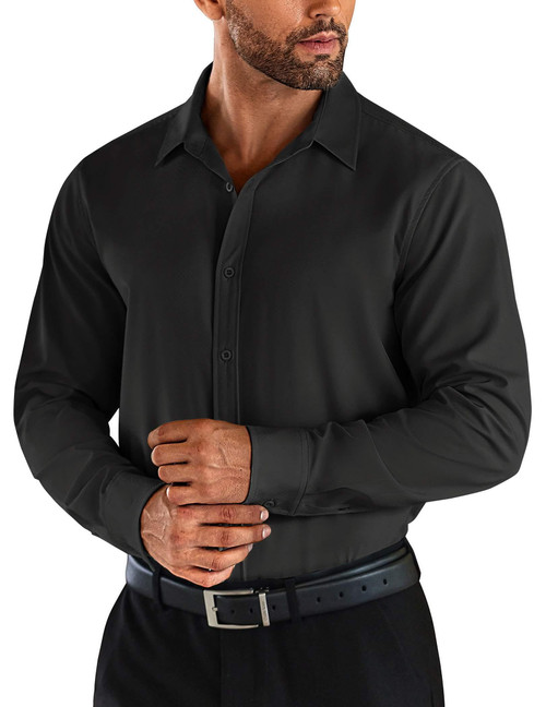 COOFANDY Men's Dress Shirts Wrinkle-Free Long Sleeve Slim Fit Solid Dress Shirt Business Casual Button Down Shirt Black COOFANDY Men's Dress Shirts Wrinkle-Free Long Sleeve Slim Fit Solid Dress Shirt Business Casual Button Down Shirt Black