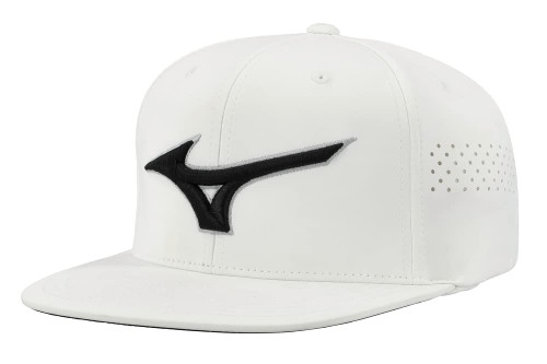 Mizuno Tour Flat Snapback Hat | Unisex Adjustable Cap | One Size Fits Most | White-Black