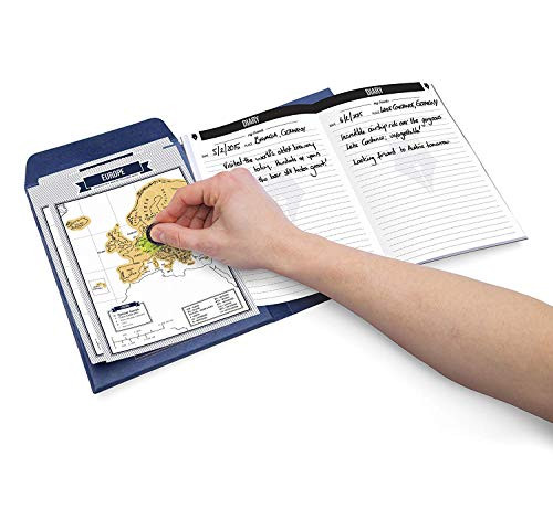 Original Travel Journal  Scratch Off World Map Diary  Beautiful Travel Décor - Scratch Poster Travelogue  Contains 8 Scratch Off Map Pages with Countries, Cities, & States  Great Travel Gift - Blue