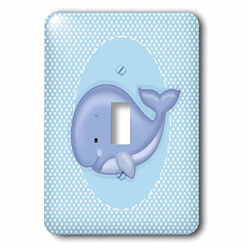 3dRose lsp_219165_1 Cute Baby Blue Whale on White and Blue Polkadot Background Single Toggle Switch