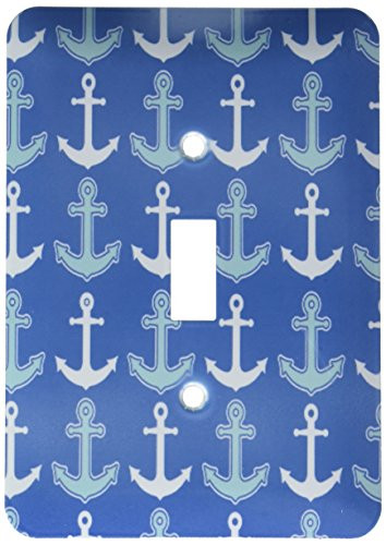 3dRose LSP_192888_1 Anchor Pattern Navy Blue & Aqua Toggle Switch, Multicolor