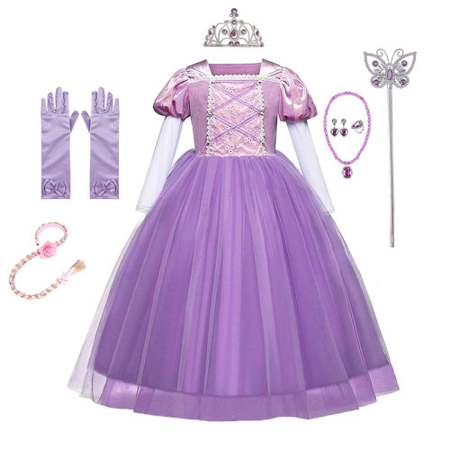 IZKIZF Little Girls Rapunzel Princess Costume Birthday Halloween Party Cosplay Fancy Dress Up Outfits with Accessories 7-8T IZKIZF Little Girls Rapunzel Princess Costume Birthday Halloween Party Cosplay Fancy Dress Up Outfits with Accessories 7-8T