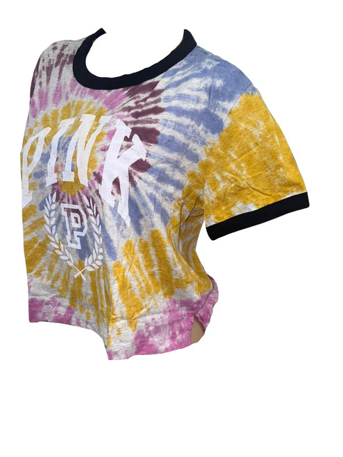 Victoria's Secret Pink Knit Cropped Ringer Oversize Tee Short Sleeve Color Tie Dye Size Large New