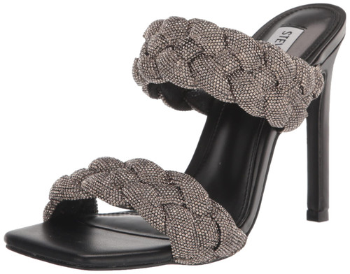 Steve Madden Women's Kenley Heeled Sandal, Black Rhinestone, 6