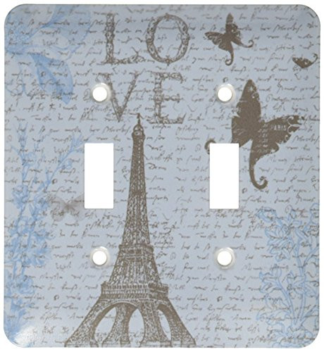 3dRose lsp_152139_2  Love Eiffel Tower Blue Script and Butterflies Double Toggle Switch