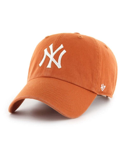 '47 New York Yankees Mens Womens Clean Up Adjustable Strapback Clay Orange Hat with White Logo
