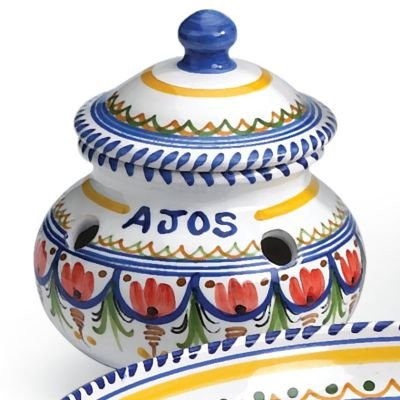 El Puente del Arzobispo Hand Painted Ceramic Garlic Storage Jar (6 inches wide x 5 inches tall )