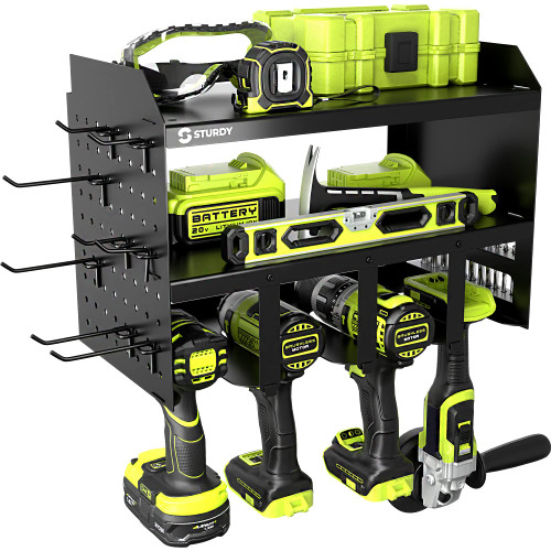 STURDY Power Tool Organizer Wall Mount - Heavy Duty Garage Organizer - Drill Holder - Tool Storage Rack for Handheld and Power Tools - Drill Storage Rack Garage Organization