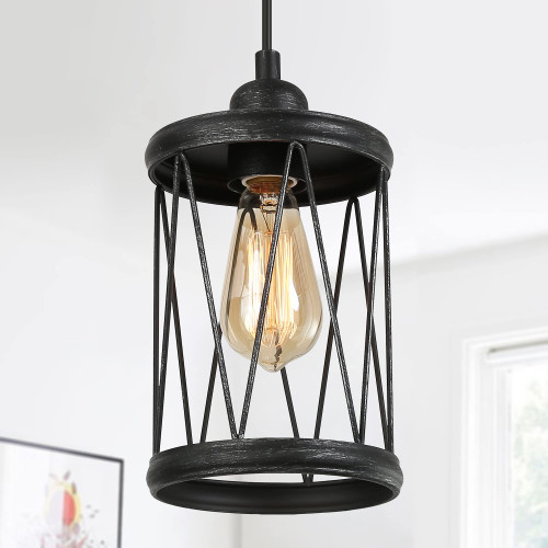 Optimant Lighting Industrial Modern Pendant Light, Black Metal Cage Hanging Ceiling Light Fixture for Kitchen Island, Foyer, Hallway, Dining Room and Bedroom Optimant Lighting Industrial Modern Pendant Light, Black Metal Cage Hanging Ceiling Light Fixture for Kitchen Island, Foyer, Hallway, Dining Room and Bedroom