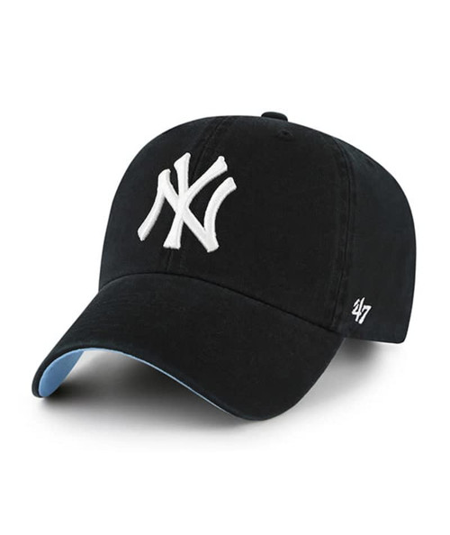 '47 New York Yankees Mens Womens Ballpark Clean Up Adjustable Strapback Black Hat with White Logo