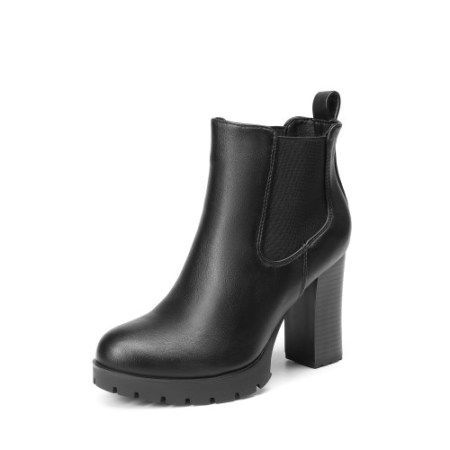 DREAM PAIRS Women's SDAB2309W Chelsea Ankle Boots Platform Fall Boots High Chunky Heel Block Elastic Side Booties, Black, 6