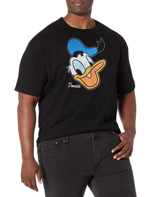 Disney Classic Mickey Donald Big Face Men's Tops Short Sleeve Tee Shirt, Black, XX-Large Tall