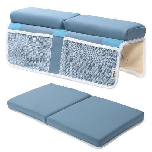Baby Bath Kneeler and Elbow Rest Pad Set - Thickest Bathtub Kneeler Pad with Memory Foam and Bath Toys Organizer - Ideal Bath Kneeling Pad for Bathing Baby - Relieve your Knees and Elbows (Blue)