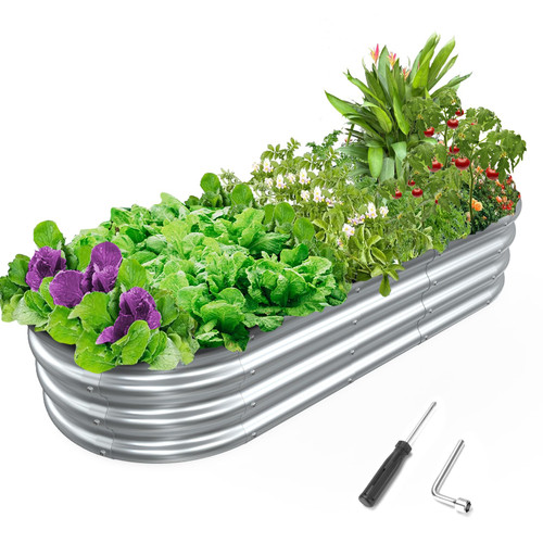 MOFEEZ Galvanized Raised Garden Bed Kit, 5x2x1 Ft Galvanized Planter Raised Beds, Oval Large Metal Raised Garden Beds Outdoor for Vegetables, Flowers, Herbs, and Fruits MOFEEZ Galvanized Raised Garden Bed Kit, 5x2x1 Ft Galvanized Planter Raised Beds, Oval Large Metal Raised Garden Beds Outdoor for Vegetables, Flowers, Herbs, and Fruits