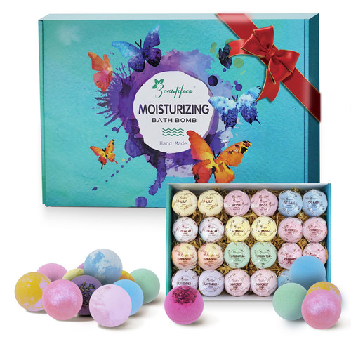 Beautifier Life Dry Skin Moisturizer Bath Bombs Gift Set 24, with Relaxing Scents Made from Essential Oils for Bubble and Spa Bath, Handmade Christmas Gifts for Her / Him, Wife, Girlfriend