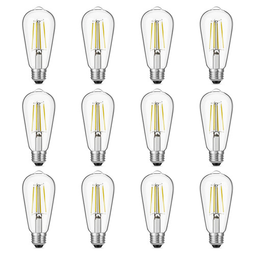 Gozelux Dimmable Vintage LED Edison Bulbs, 6W, Equivalent 60W, 750lm, Daylight 5000K, 90+ CRI, ST58 Antique LED Filament Bulbs, E26 Medium Base, Clear Glass, Pack of 12