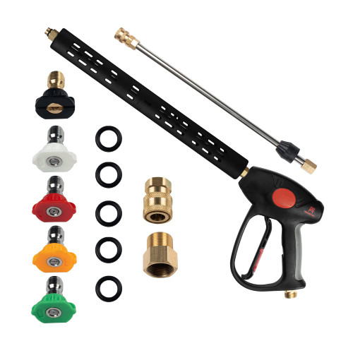 PROWESSPRO Pressure Washer Gun with Pressure Washer Wand Extension Replacement and 5 Nozzle Spray Tips, Power Washer Gun with M22 14mm and M22 15mm Fitting, 40 Inch Adjustable Length (40 Inch) Black