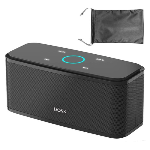 DOSS SoundBox Touch Bluetooth Speaker with Waterproof Bag Packed, 12W HD Sound and Bass, 20H Playtime, Touch Control, Handsfree, Speaker for Home, Outdoor, Travel-Deep Black