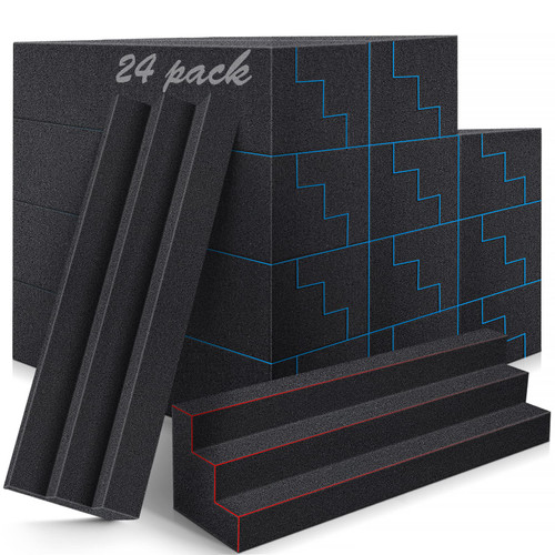 DEKIRU Acoustic Foam Bass Traps Corner Block foam, Studio Foam Sound Proof Foam Panles Noise Dampening Wall Soundproofing Padding, Ideal for Studio, Home or Theater (24pack, 12"X3"X3", Black)