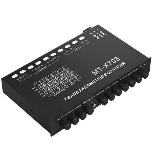Suacopzar 7-Band Car Audio Equalizer W/Front, Rear + Sub Output, Adjustable 7 Bands EQ Car Amplifier Graphic Equalizer W/CD/AUX Input Select Switch, Audio Output for Car Boat RV RTV Motorcycle-Black