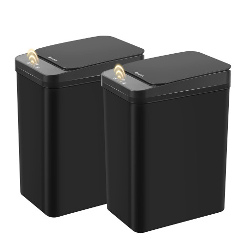 FRESHLIX Motion Sensor Trash Can, 2 Pack 2.6 Gallon Automatic Touchless Garbage Can, Small Smart Trash Can, Slim Waterproof Trash Bin for Bedroom, Bathroom, Office, Living Room, Black