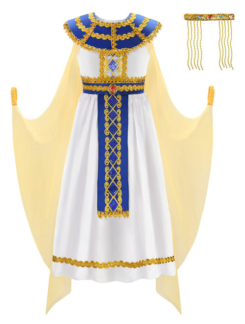 ReliBeauty Egyptian Costume Kids Girls Halloween Pharaoh Costume for Girls, 10-12/150