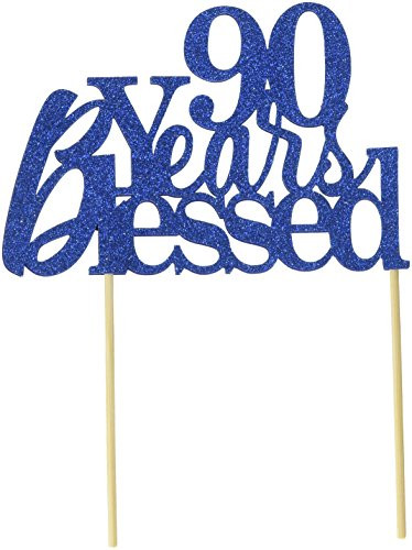 All About Details Blue 90-Years-Blessed Cake Topper