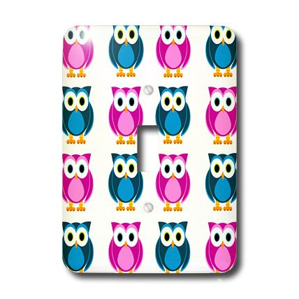 3dRose LSP_6080_1 Blue and Pink Owls Print Single Toggle Switch, Multicolored