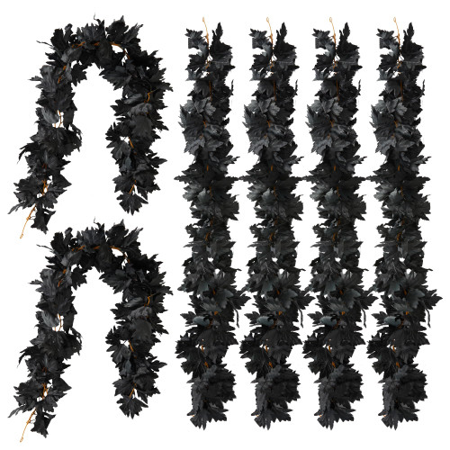 PARTY JOY 6PCS Black Garland, 5.6Ft Halloween Garland Artificial Maple Leaf Autumn Garland Hanging Fall Vines Table Decorations for Thanksgiving Front Door Decorations Fall Decor