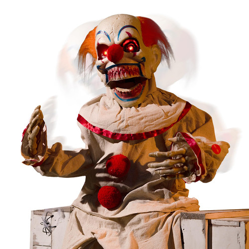 Scary Clown Halloween Decoration Sound Activated Animatronic Creepy Sound, Light Up LED Eyes, Moving Arms & Head, for Scary Halloween Holiday Decor Prop Indoor/Outdoor, Yard Lawn Decorations