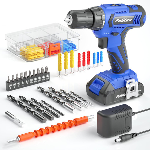PULITUO Cordless Drill Set, 20V Electric Power Drill with Battery And Charger, Torque 30N, 21+1 Torque Setting, 2 Various Speed, with 43pcs Drill Driver Bits Kit, Screws Set, Dark Bule