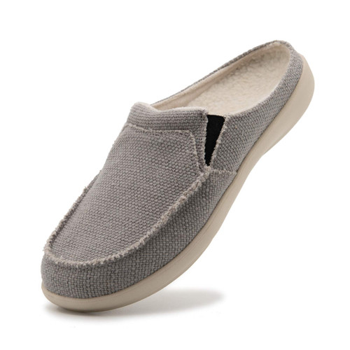 Mens Orthopedic Slippers Arch Support Flat Feet Indoor Outdoor Winter Shoes Light Weight Pain Relief Slip Resistant Canvas Cozy Bedroom Clog Plantar Fasciitis Orthotic House Male Slippers Grey Size 12