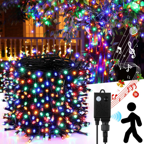 Enhon Christmas Lights Outdoor with 4 Cheerful Music, 500 LEDs 164ft Waterproof Christmas String Fairy Lights with Infrared Motion Sensor Controller for Xmas Outdoor Tree Party Decoration (Multicolor)