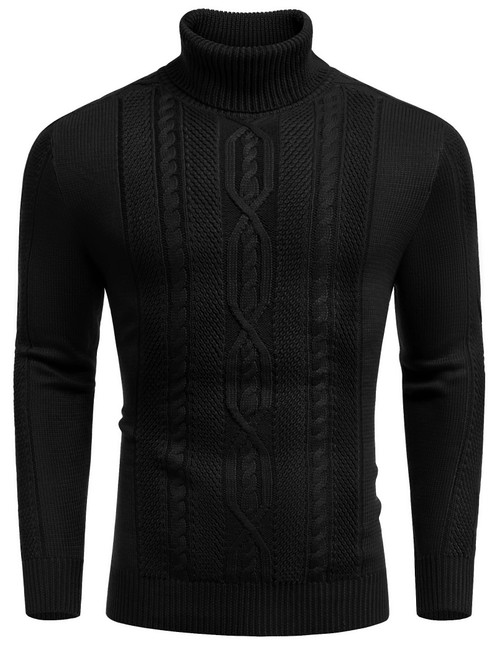 COOFANDY Men's Slim Fit Turtleneck Sweater Casual Warm Twisted Long Sleeve Knitted Pullover Sweaters Black, L