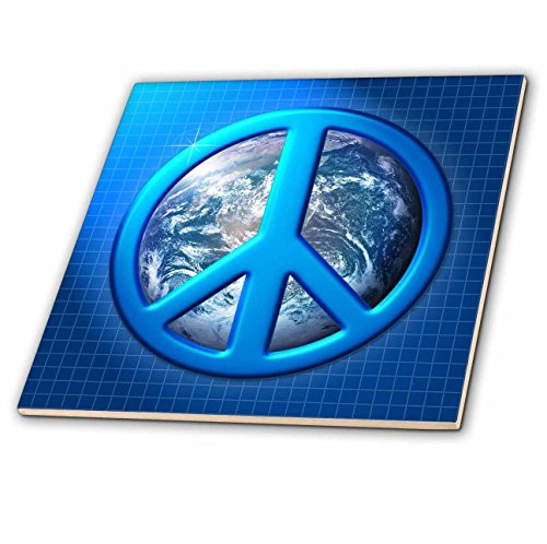 3dRose LLC ct_18146_1 Peace on Earth large Blue Peace Sign Over The Planet Earth, Ceramic Tile, 4-Inch