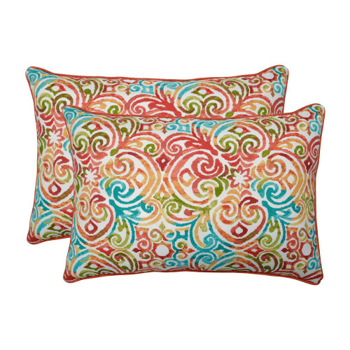 Pillow Perfect Outdoor/Indoor Corinthian Dapple Oversized Lumbar Pillows, 24.5" x 16.5", Blue, 2 Count