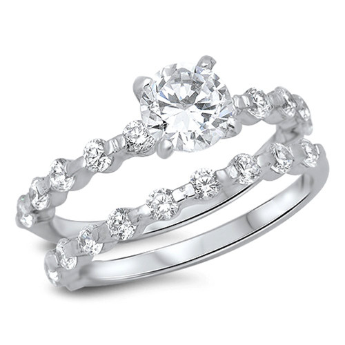 Clear CZ Elegant Simple Wedding Ring Set New 925 Sterling Silver Band Size 4