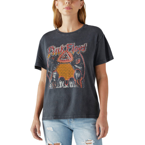 Lucky Brand Women's Pink Floyd Studs Boyfriend Tee, Jet Black, Small