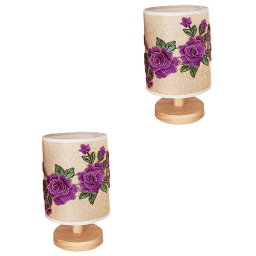 Uonlytech 2pcs Fabric Flower Table Lamp Wood Nightstand Lamp Dining Room Lights USB Powered Night Light Bedside Night Light Bedside Lamps The Flowers Purple Bedside Table Lamp Fabric