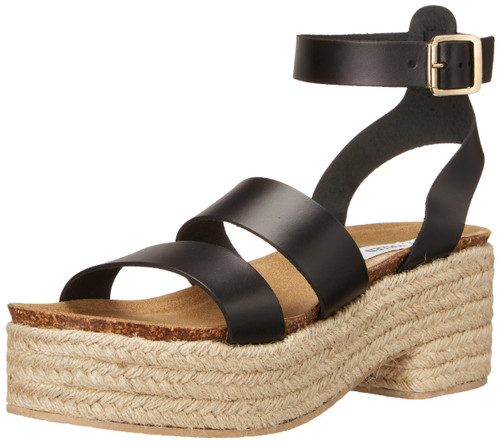 Steve Madden Women's Kelton Heeled Sandal, Black Leather, 10
