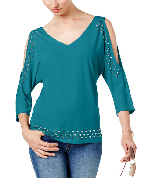 I-N-C Womens Knit Blouse, Green, X-Large