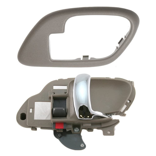 TRQ Interior Inside Tan/Chrome Door Handle w/Bezel RH Compatible with Chevy Pickup Truck