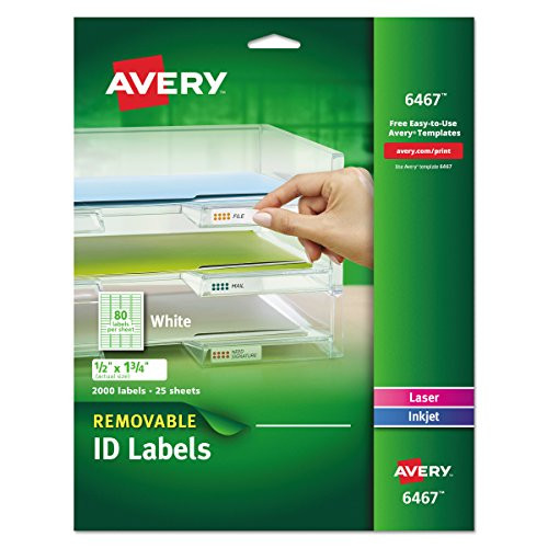 Avery Self-Adhesive White Removable Laser Id Labels, 1/2" x 1-3/4, 2000 per Pack (6467)