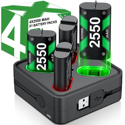 Charger for Rechargeable Xbox One Controller Battery Pack with 4x2550mAh (4x6120mWh) Batteries for Xbox Series X|S, Battery Charger Station for Wireless Xbox One S/Xbox One X/Xbox One Elite Controller Charger for Rechargeable Xbox One Controller Battery Pack with 4x2550mAh (4x6120mWh) Batteries for Xbox Series X|S, Battery Charger Station for Wireless Xbox One S/Xbox One X/Xbox One Elite Controller