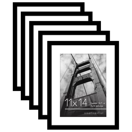 Americanflat 11x14 Picture Frame Set of 5 in Black - Use as 8x11 Picture Frame with Mat or 11x14 Frame Without Mat - Picture Frames Collage Wall Decor with Plexiglass Cover